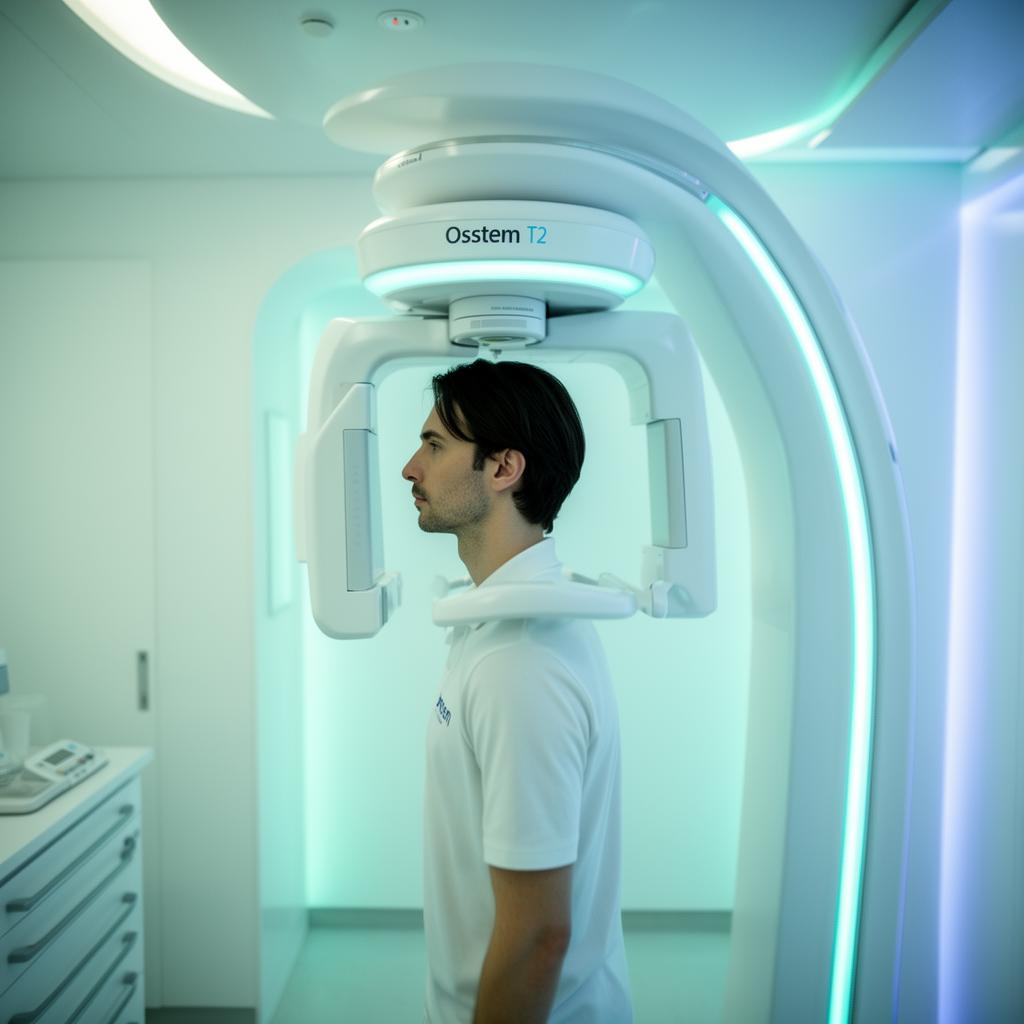 Paciente realizándose una tomografía CBCT en Osstem T2